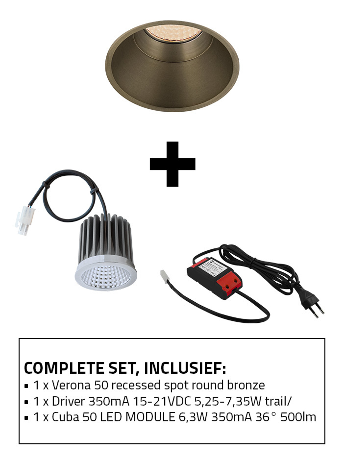 Verona 50 recessed spot set 2700K bronze incl. Cuba 50 LED module and driver