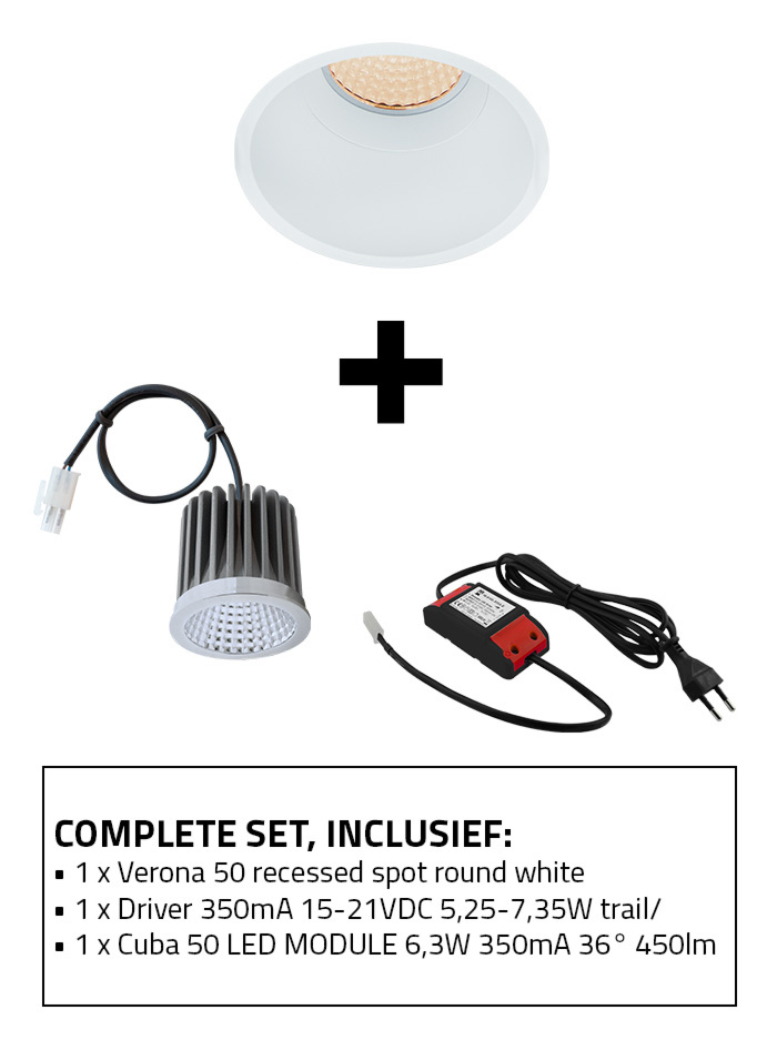 Verona 50 inbouwspot set CTA wit incl. Cuba 50 LED module en driver