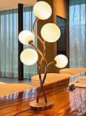 Vernazza tafellamp G9  5-lichts geschuurd messing met opaal glas