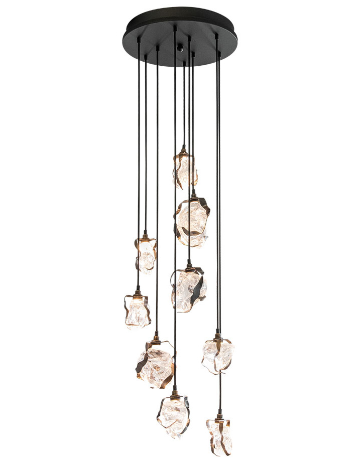 GLASS JEWEL hanglamp rond 9-lichts brons QF dimbaar - Hanglampen