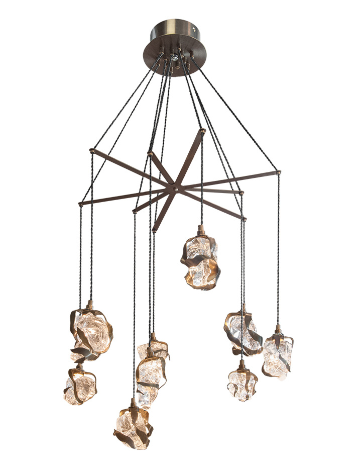 GLASS JEWEL hanglamp met spreader 9-lichts brons