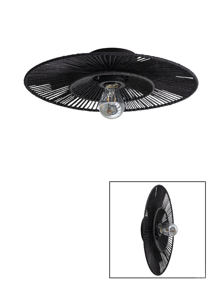 CAPPELLO PLAFOND/WANDLAMP d:40cm E27 zwart met zwarte kap   - Wandlampen