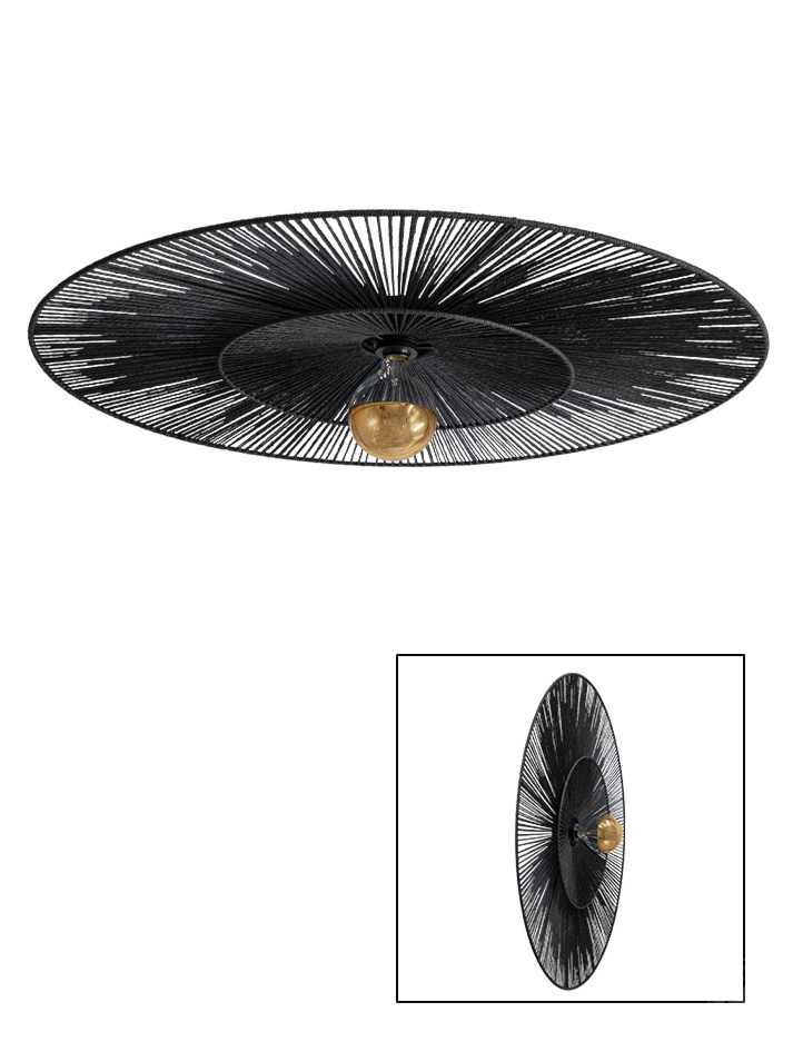 CAPPELLO PLAFOND/WANDLAMP d:100cm E27 zwart met zwarte kap   - Wandlampen
