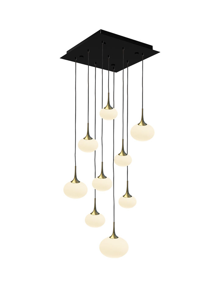 PARADISO hanglamp 9-lichts vierkant met messing houder - Hanglampen