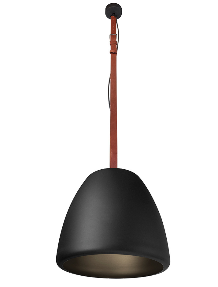 Clooney belt hanglamp zwart met 1m leren riem ontworpen door Peter Kos