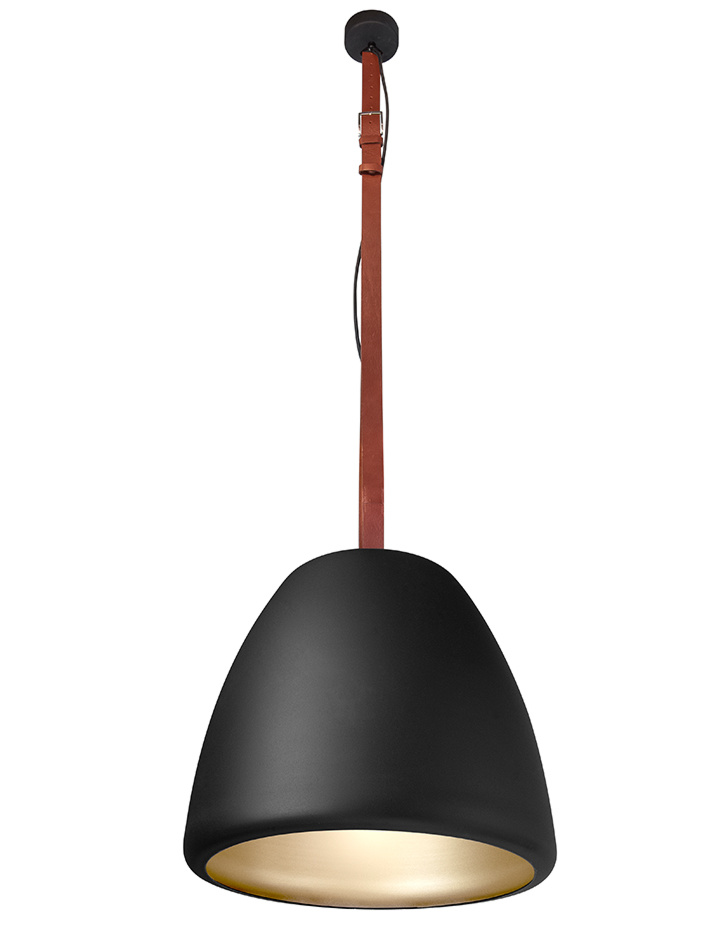 CLOONEY BELT hanglamp zwart/goud + 1m leren riem Designed By Peter Kos